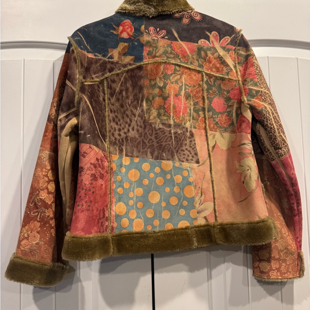 Coldwater Creek Multicolor Patchwork Teddy Jacket - image 3